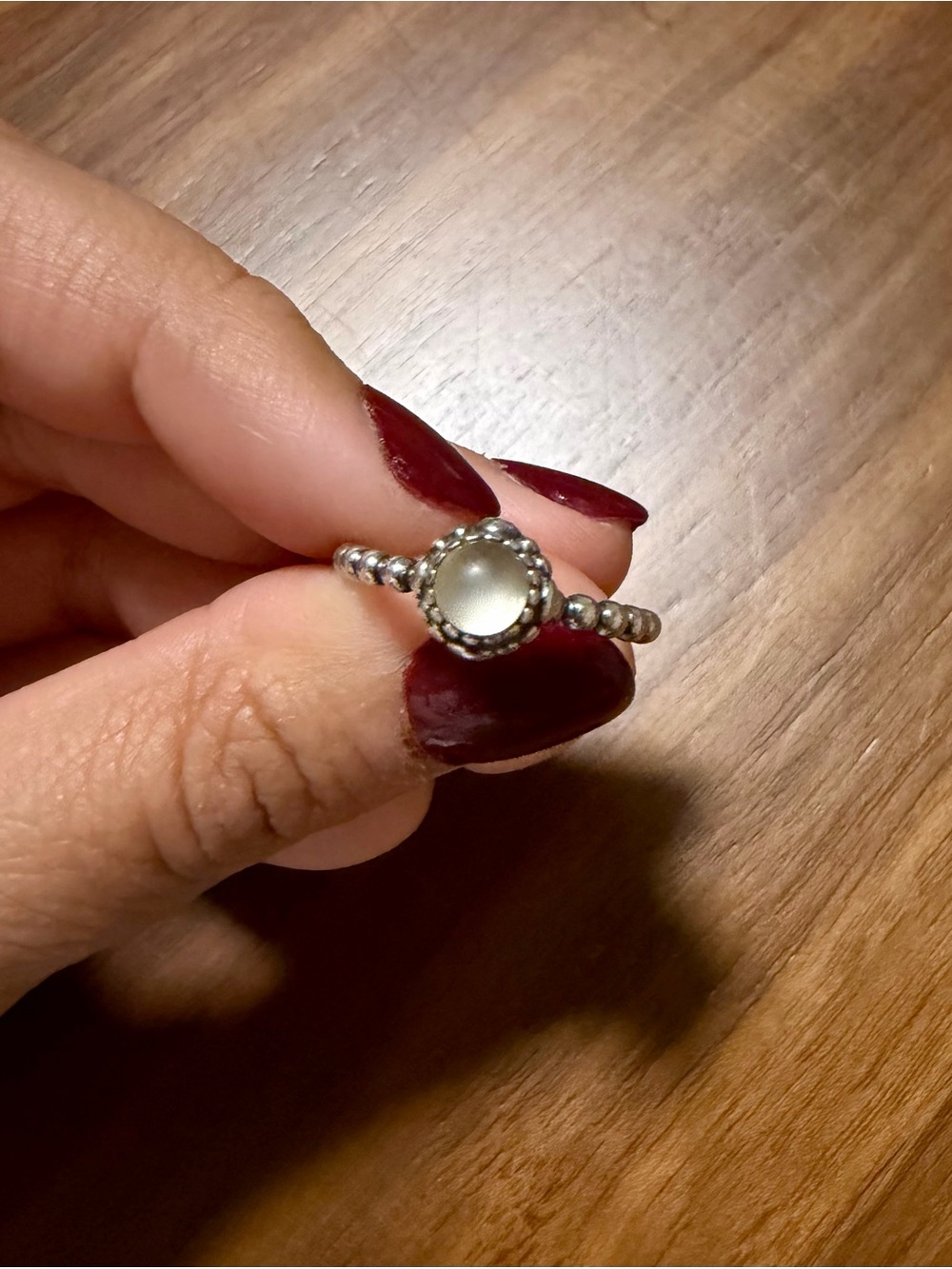 Pandora Silver Ring with White Moonstone Cabochon